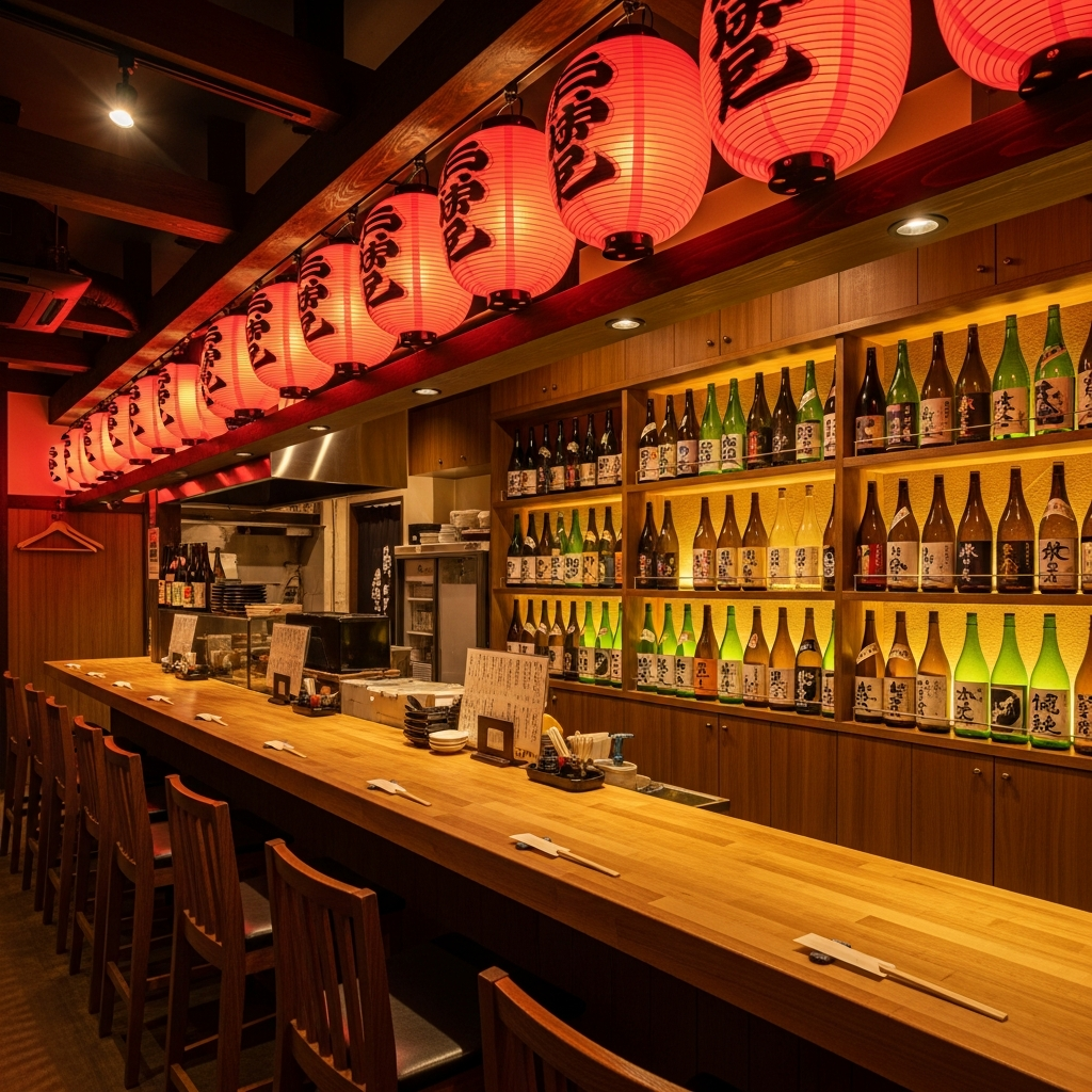 提灯が灯る店内